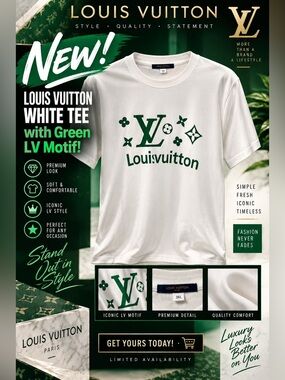 Louis Vuitton White Tee with Green LV Motif!🔥New! Size: XL